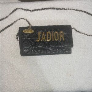 Elegant Black Quilted Crossbody Wallet with Gold Hardware